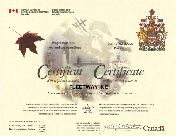 Certificate of Controlled Goods